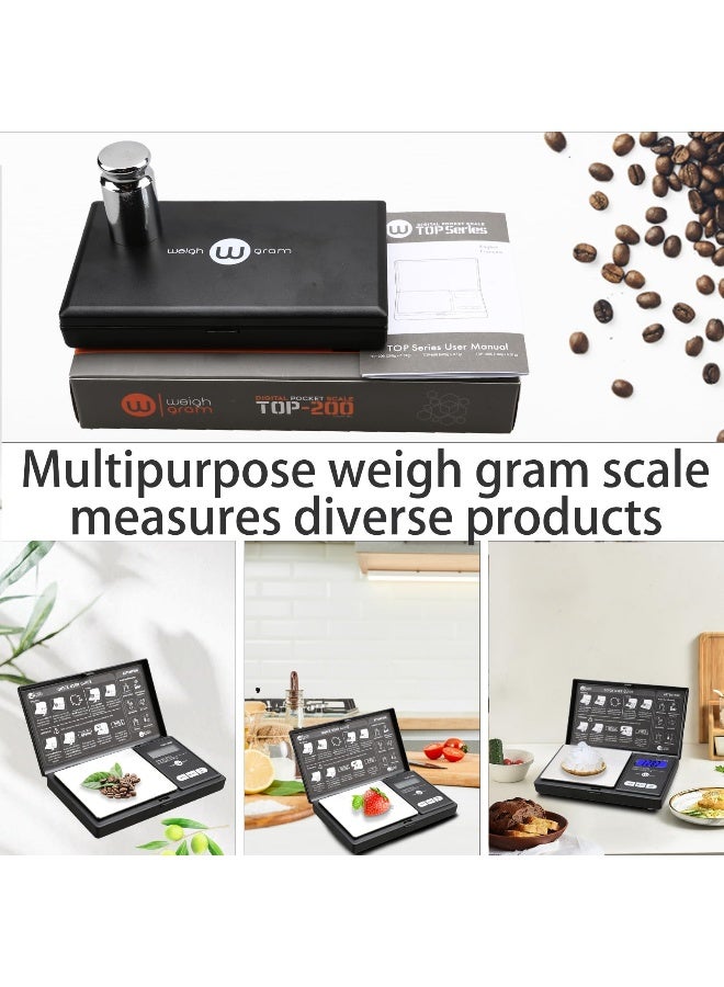 Weigh Gram 200g Digital Pocket Gram Scale 0.01g Accuracy, 200g x 0.01g Mini Digital Grams Scale, Small Food Scale, Jewelry Scale, Ounces Grains Scale With100g Calibration Weight - Image 5